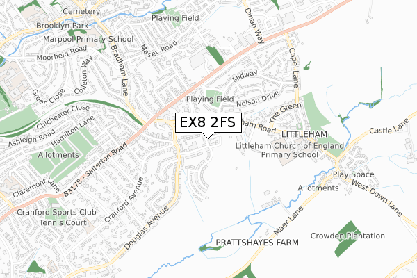 EX8 2FS map - small scale - OS Open Zoomstack (Ordnance Survey)