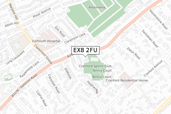 EX8 2FU map - large scale - OS Open Zoomstack (Ordnance Survey)