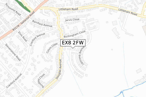 EX8 2FW map - large scale - OS Open Zoomstack (Ordnance Survey)