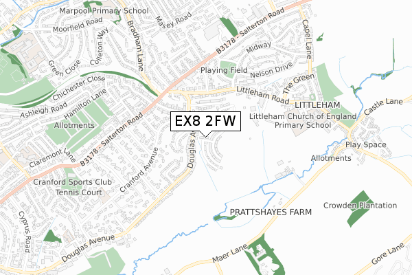 EX8 2FW map - small scale - OS Open Zoomstack (Ordnance Survey)