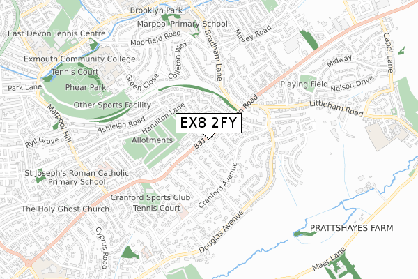 EX8 2FY map - small scale - OS Open Zoomstack (Ordnance Survey)