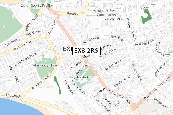 EX8 2RS map - large scale - OS Open Zoomstack (Ordnance Survey)