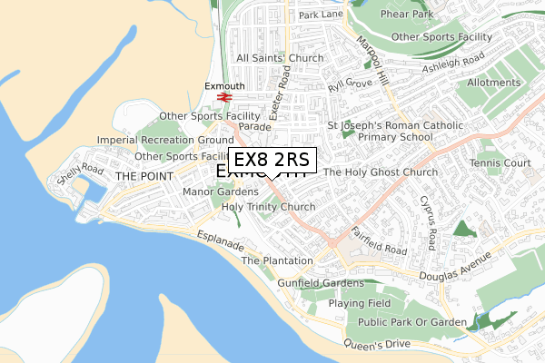 EX8 2RS map - small scale - OS Open Zoomstack (Ordnance Survey)