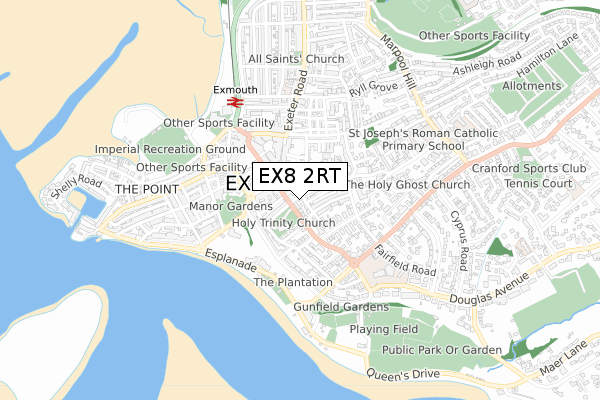 EX8 2RT map - small scale - OS Open Zoomstack (Ordnance Survey)