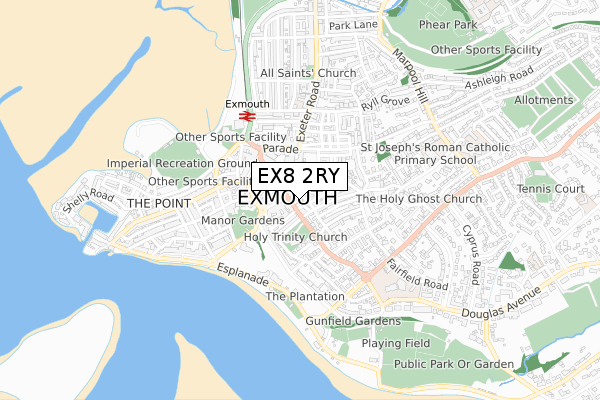 EX8 2RY map - small scale - OS Open Zoomstack (Ordnance Survey)