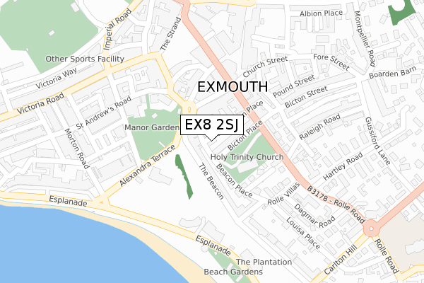 EX8 2SJ map - large scale - OS Open Zoomstack (Ordnance Survey)