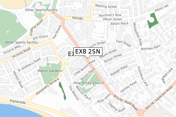 EX8 2SN map - large scale - OS Open Zoomstack (Ordnance Survey)