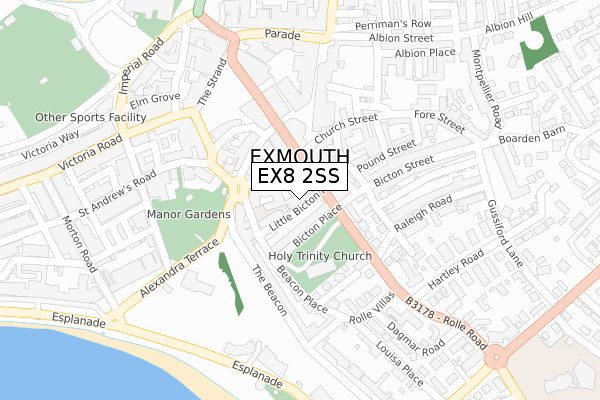 EX8 2SS map - large scale - OS Open Zoomstack (Ordnance Survey)