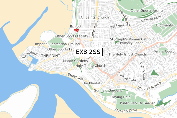 EX8 2SS map - small scale - OS Open Zoomstack (Ordnance Survey)