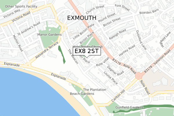 EX8 2ST map - large scale - OS Open Zoomstack (Ordnance Survey)