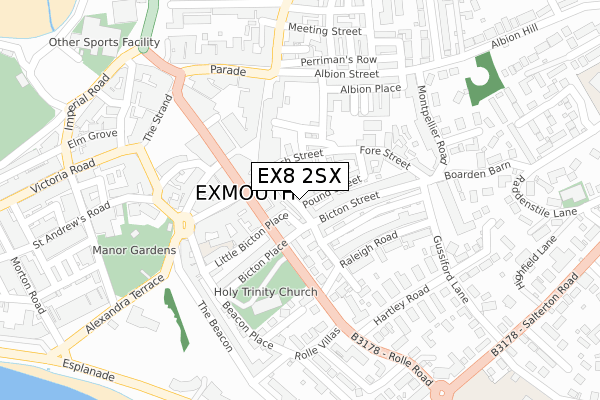 EX8 2SX map - large scale - OS Open Zoomstack (Ordnance Survey)