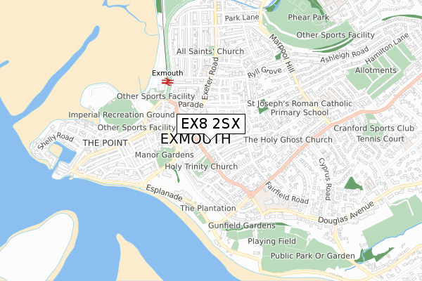 EX8 2SX map - small scale - OS Open Zoomstack (Ordnance Survey)