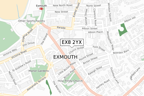 EX8 2YX map - large scale - OS Open Zoomstack (Ordnance Survey)