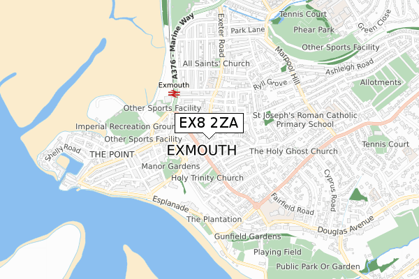 EX8 2ZA map - small scale - OS Open Zoomstack (Ordnance Survey)