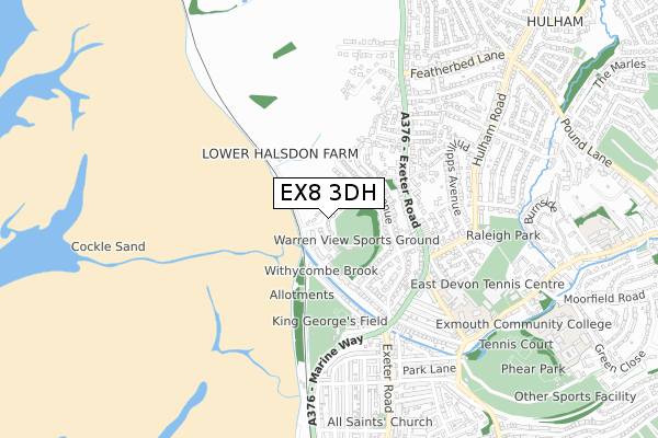 EX8 3DH map - small scale - OS Open Zoomstack (Ordnance Survey)