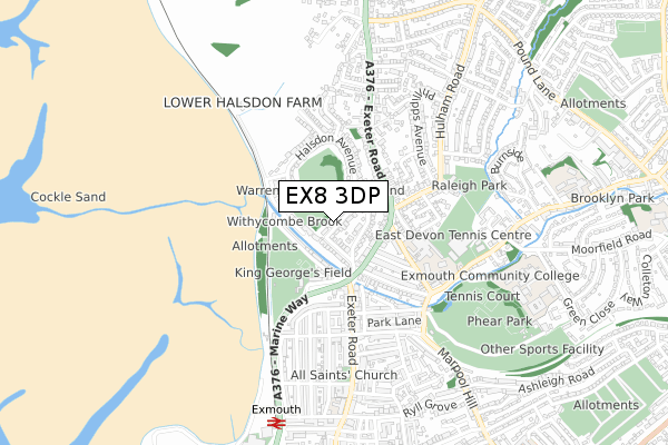 EX8 3DP map - small scale - OS Open Zoomstack (Ordnance Survey)