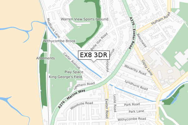 EX8 3DR map - large scale - OS Open Zoomstack (Ordnance Survey)