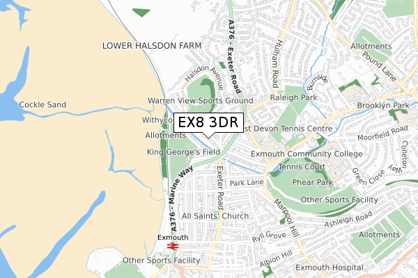 EX8 3DR map - small scale - OS Open Zoomstack (Ordnance Survey)