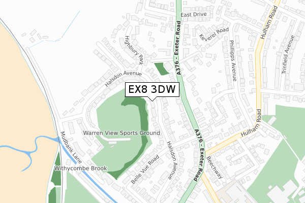 EX8 3DW map - large scale - OS Open Zoomstack (Ordnance Survey)