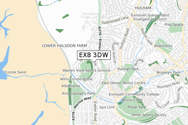 EX8 3DW map - small scale - OS Open Zoomstack (Ordnance Survey)