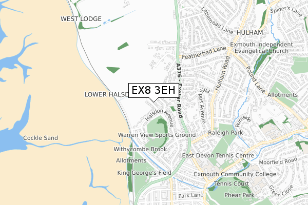 EX8 3EH map - small scale - OS Open Zoomstack (Ordnance Survey)