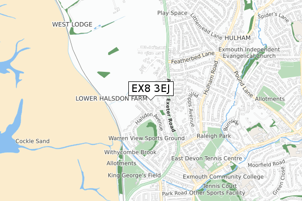 EX8 3EJ map - small scale - OS Open Zoomstack (Ordnance Survey)