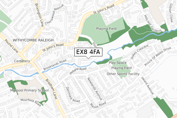 EX8 4FA map - large scale - OS Open Zoomstack (Ordnance Survey)