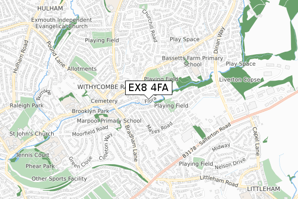 EX8 4FA map - small scale - OS Open Zoomstack (Ordnance Survey)