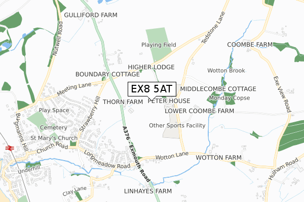 EX8 5AT map - small scale - OS Open Zoomstack (Ordnance Survey)