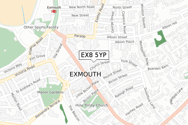 EX8 5YP map - large scale - OS Open Zoomstack (Ordnance Survey)