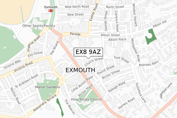EX8 9AZ map - large scale - OS Open Zoomstack (Ordnance Survey)