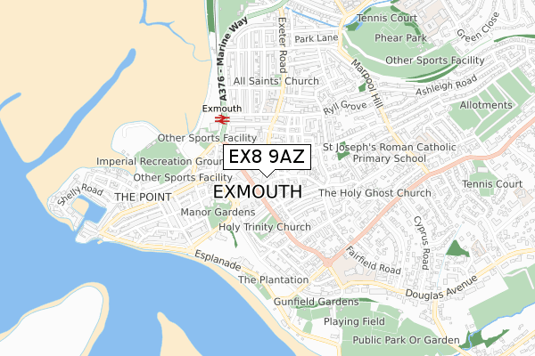 EX8 9AZ map - small scale - OS Open Zoomstack (Ordnance Survey)