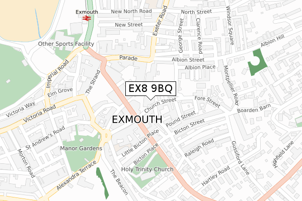 EX8 9BQ map - large scale - OS Open Zoomstack (Ordnance Survey)