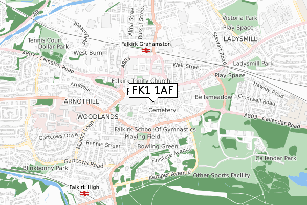 FK1 1AF map - small scale - OS Open Zoomstack (Ordnance Survey)