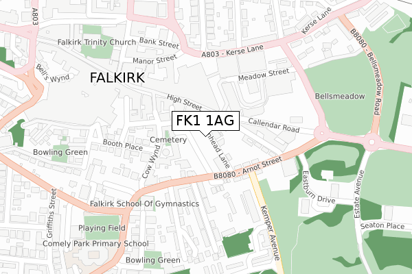 FK1 1AG map - large scale - OS Open Zoomstack (Ordnance Survey)