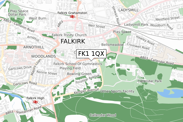 FK1 1QX map - small scale - OS Open Zoomstack (Ordnance Survey)