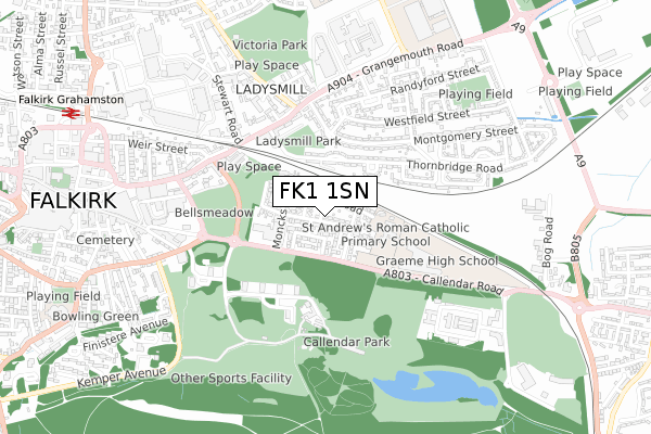 FK1 1SN map - small scale - OS Open Zoomstack (Ordnance Survey)