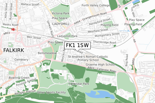 FK1 1SW map - small scale - OS Open Zoomstack (Ordnance Survey)