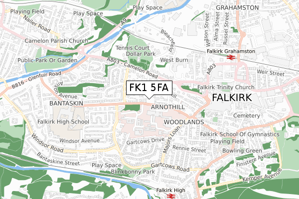 FK1 5FA map - small scale - OS Open Zoomstack (Ordnance Survey)