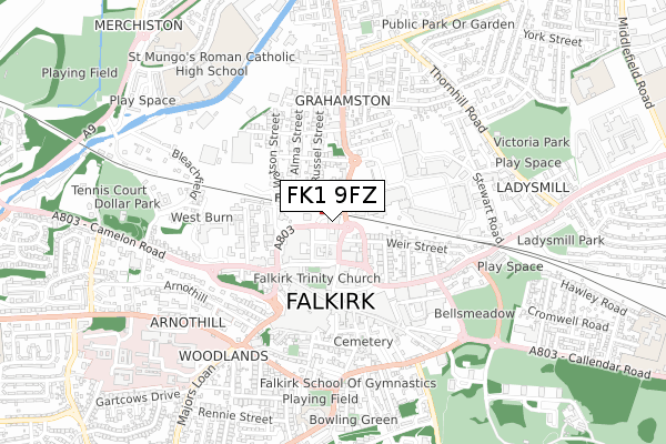 FK1 9FZ map - small scale - OS Open Zoomstack (Ordnance Survey)