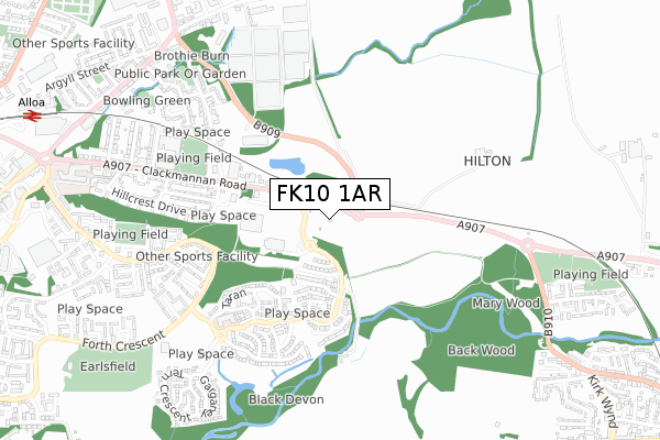 FK10 1AR map - small scale - OS Open Zoomstack (Ordnance Survey)