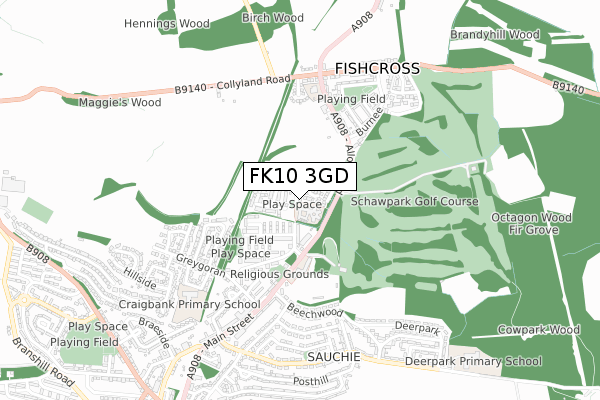 FK10 3GD map - small scale - OS Open Zoomstack (Ordnance Survey)