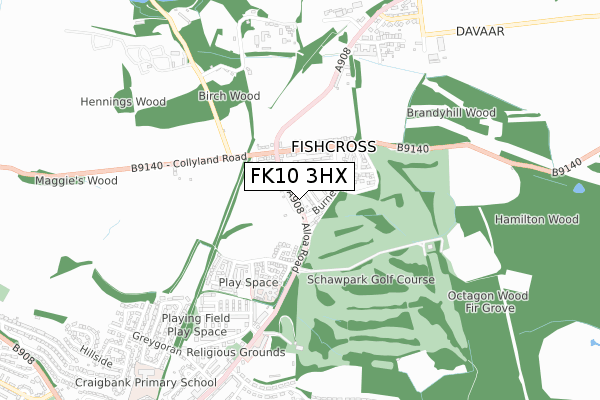 FK10 3HX map - small scale - OS Open Zoomstack (Ordnance Survey)