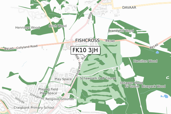 FK10 3JH map - small scale - OS Open Zoomstack (Ordnance Survey)