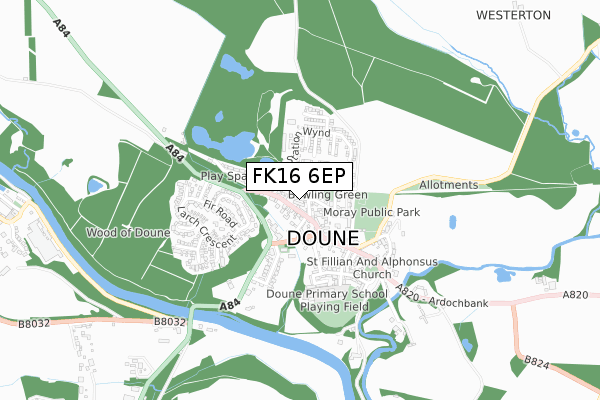 FK16 6EP map - small scale - OS Open Zoomstack (Ordnance Survey)