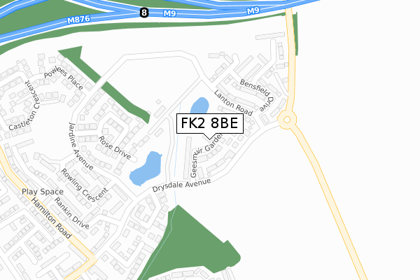 FK2 8BE map - large scale - OS Open Zoomstack (Ordnance Survey)