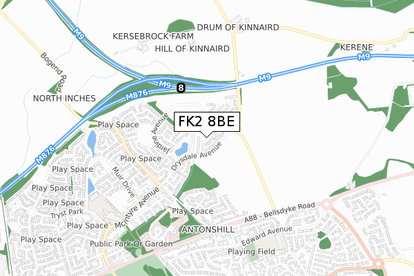 FK2 8BE map - small scale - OS Open Zoomstack (Ordnance Survey)