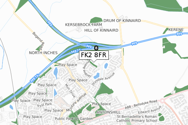 FK2 8FR map - small scale - OS Open Zoomstack (Ordnance Survey)