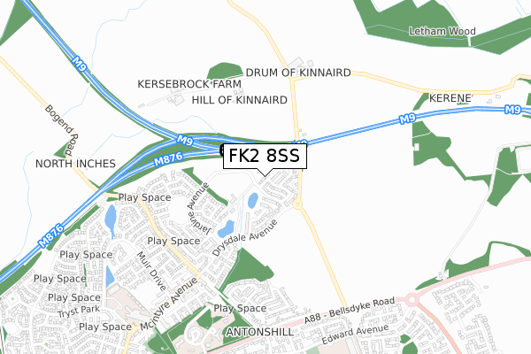 FK2 8SS map - small scale - OS Open Zoomstack (Ordnance Survey)