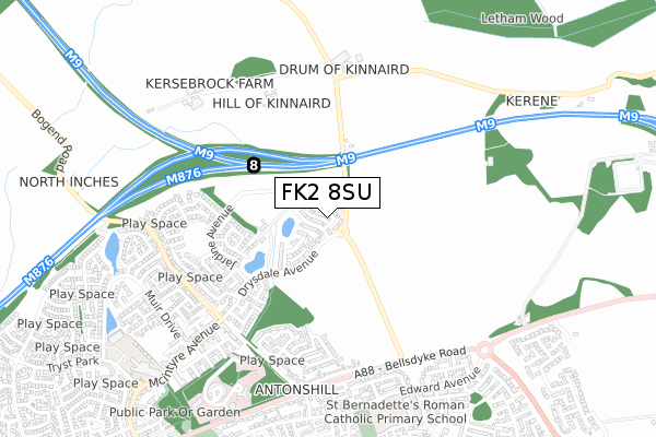 FK2 8SU map - small scale - OS Open Zoomstack (Ordnance Survey)